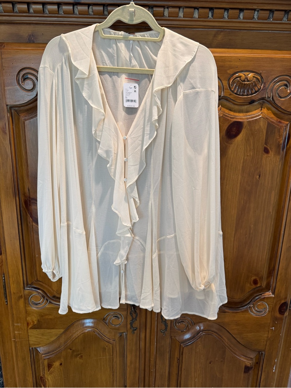Free People Ivory Ruffled V-Neck Blouse